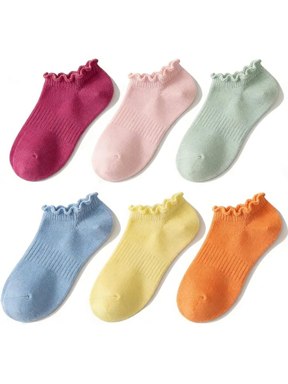 🧦Women's Rainbow Mult No Show Socks Low Cut Non Slip Ruffle Ankle Socks 6 Pairs